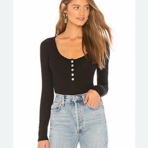 PRIVACY PLEASE REVOLVE | Jess Ribbed Black Long Sleeve Bodysuit Size XS